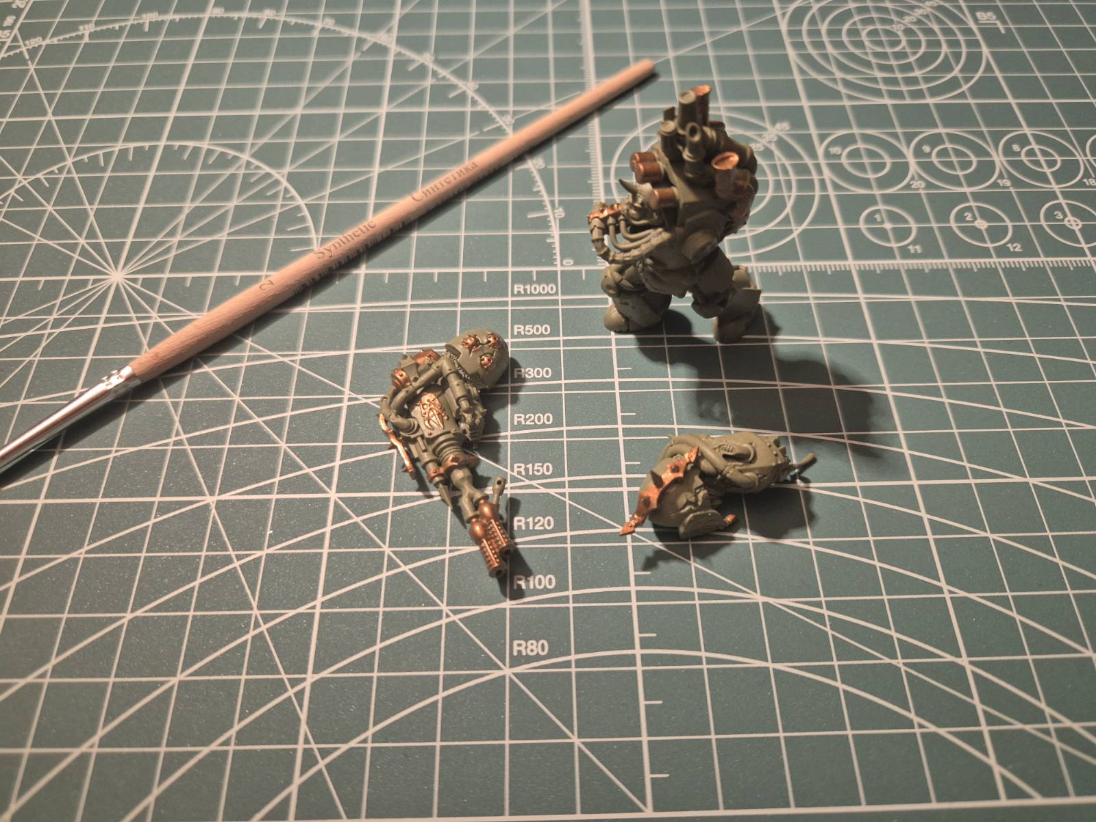 Lord of Pestillence in sub-assemblies, missing the &ldquo;skirt&rdquo; which is still on the sprue